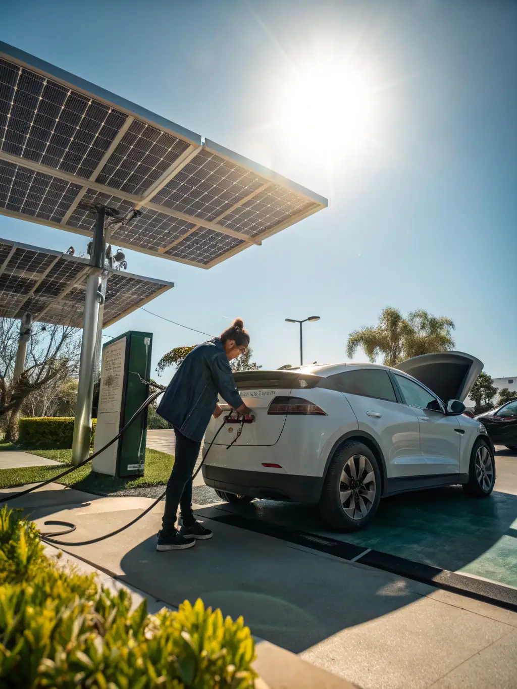 An autonomous electric vehicle effortlessly charging on a Ze Charge-enabled road, highlighting the convenience and efficiency of the technology.